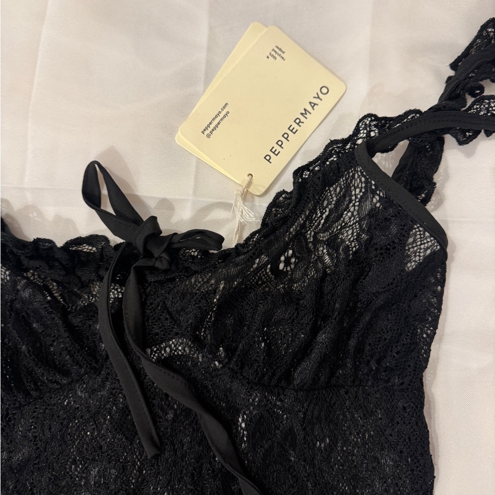 Peppermayo love lies lace black mini plunge bow dress - Picture 4 of 8